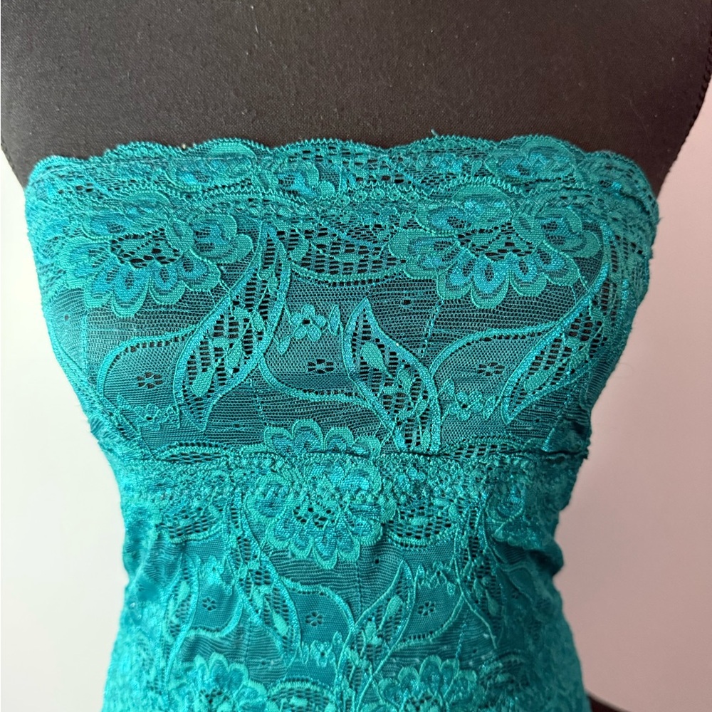 Teal Floral Lace Strapless Bandeau Top | Y2K Going Out Party Top. PTP 14 - Picture 4 of 9